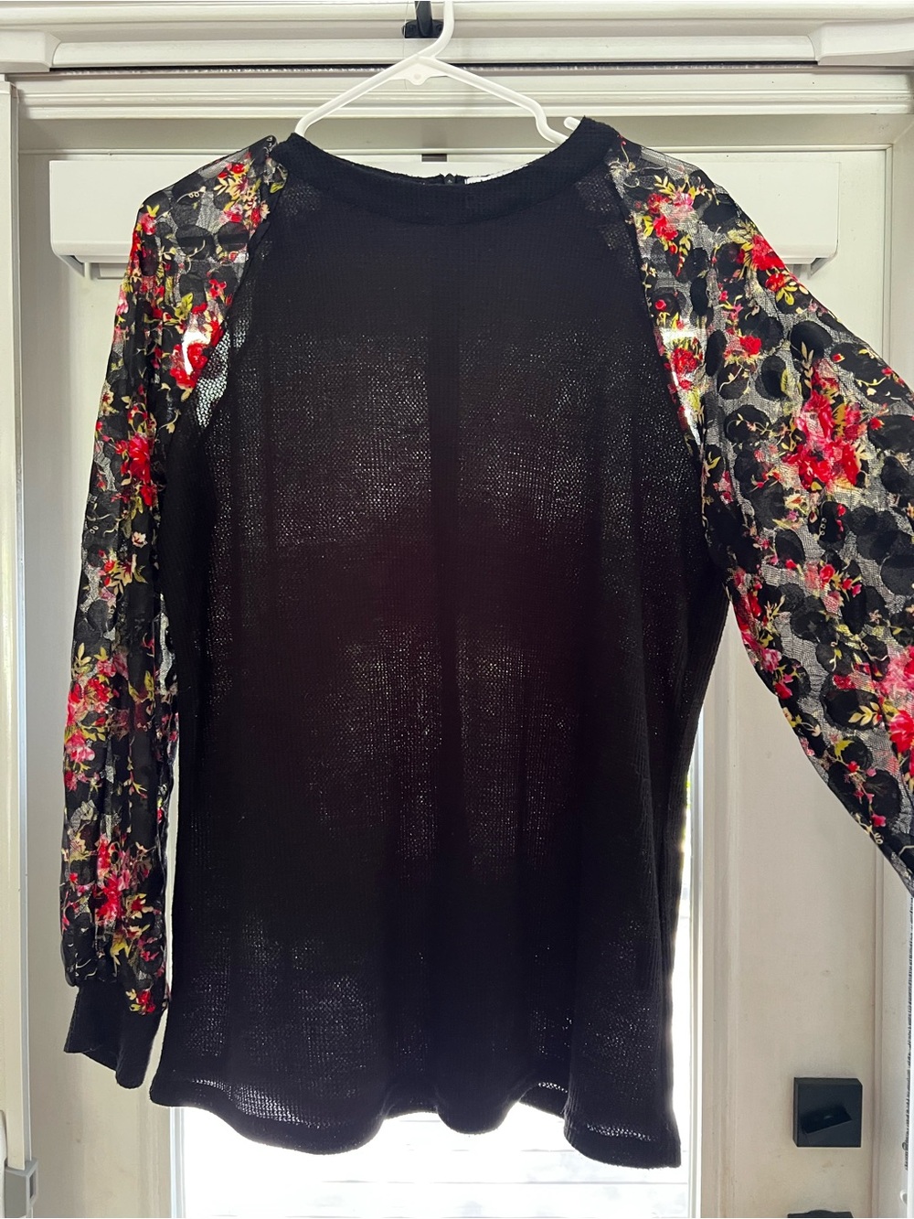 Floral Raglan Sleeve Black Top